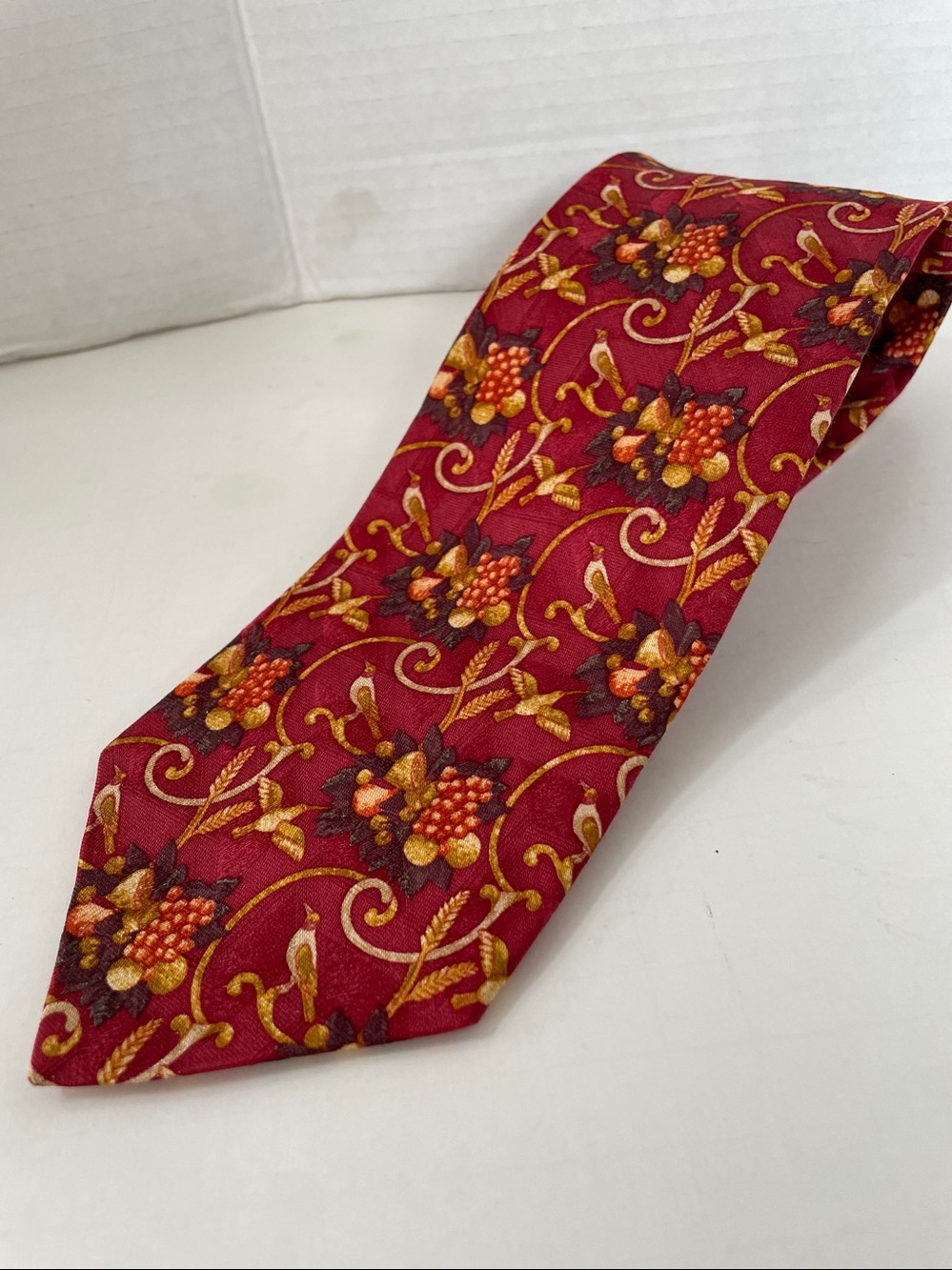 Ermenegildo Zegna Silk Tie Fruit Bird Pattern red